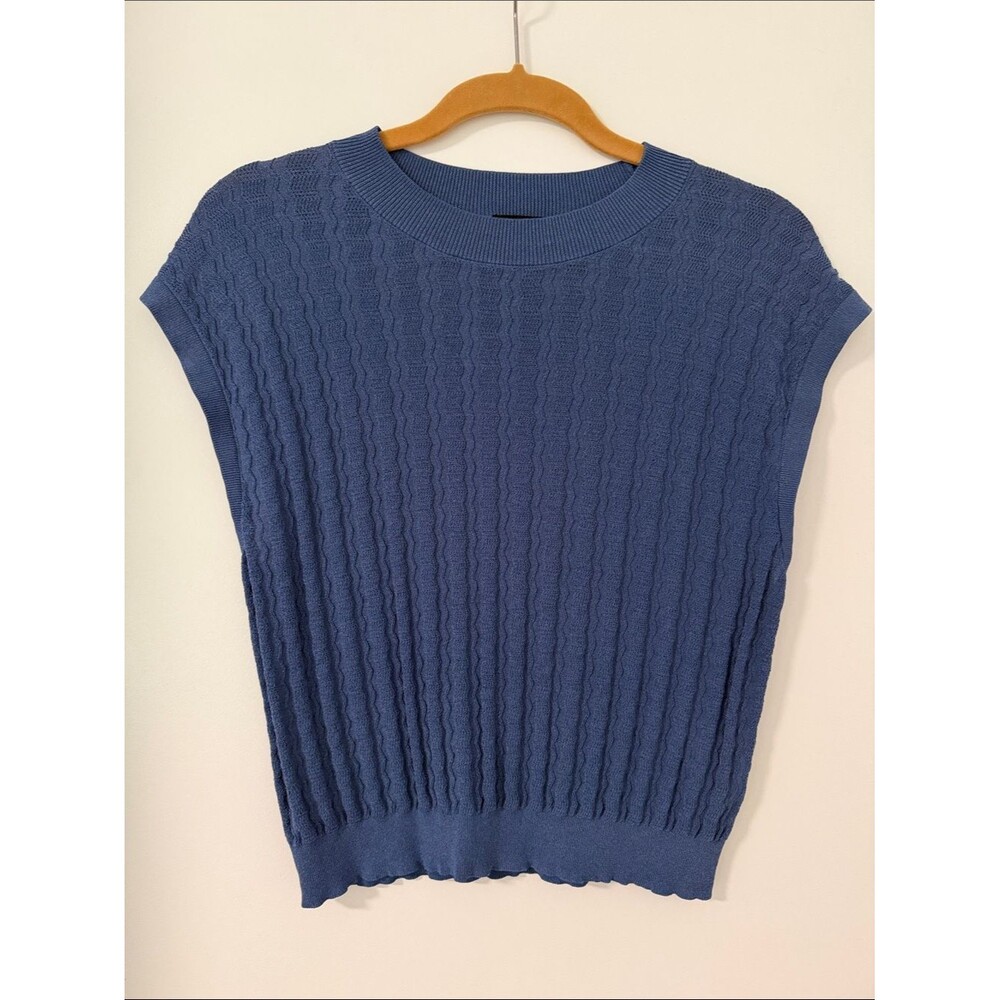 Current Air Blue Cable-Knit Crewneck Sleeveless Sweater